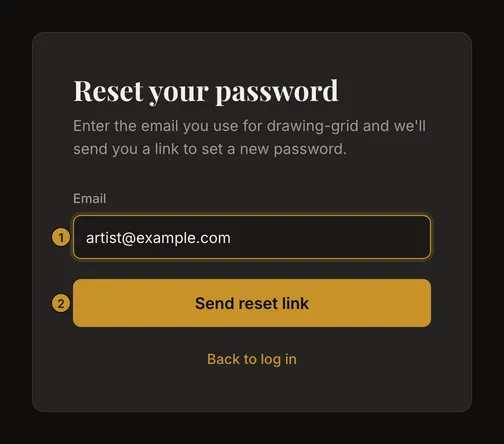 Password reset request form with account email and send-reset-link controls