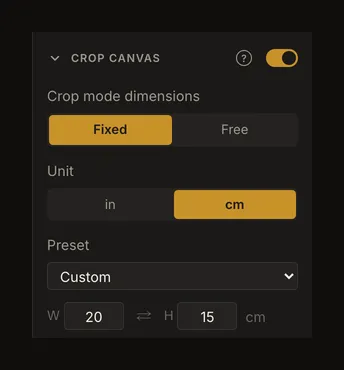 Crop Canvas set to a width of 20 cm and height of 15 cm