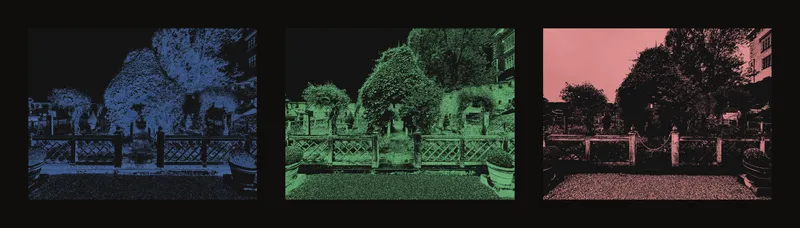 Garden value ranges isolated with blue shadows, green midtones and red highlights