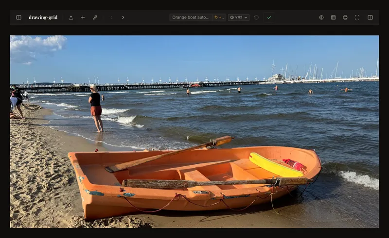 Earlier saved artwork version selected with the next-version control available