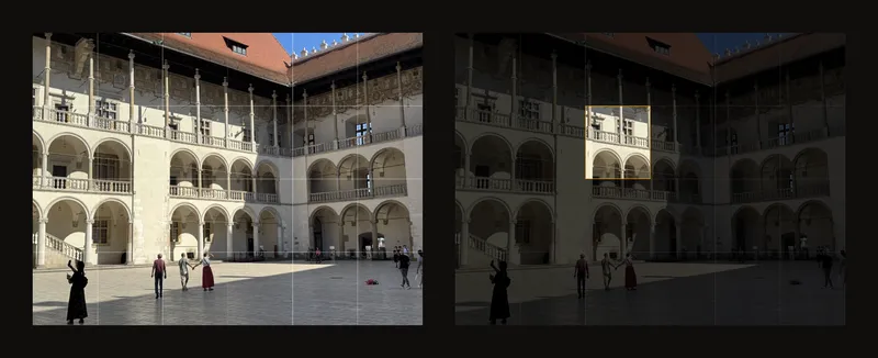 Courtyard with a 6-column, 4-row grid: the full reference on the left, and cell C2 focused on the right