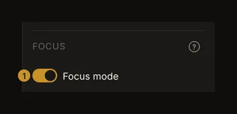 The Focus row in Grid Overlay, with a numbered marker beside the enabled Focus mode switch