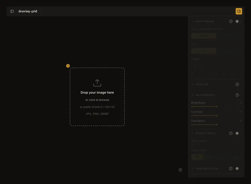 Leerer Editor mit Fotoablage und beiden Schaltflächen für die Seitenbereiche