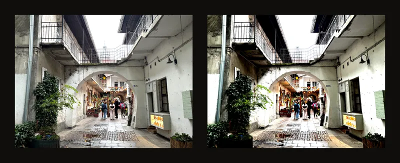 The same unchanged photo crop with moderate and excessive contrast