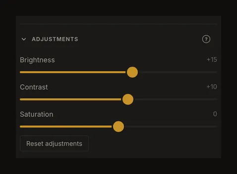 Brightness, contrast and saturation controls in the phone panel