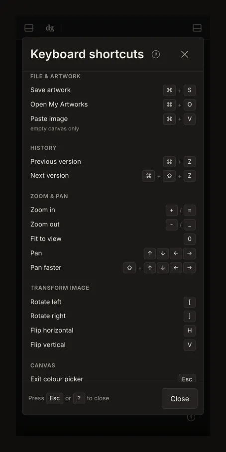 Scrollable shortcut sheet on a narrow phone-sized viewport