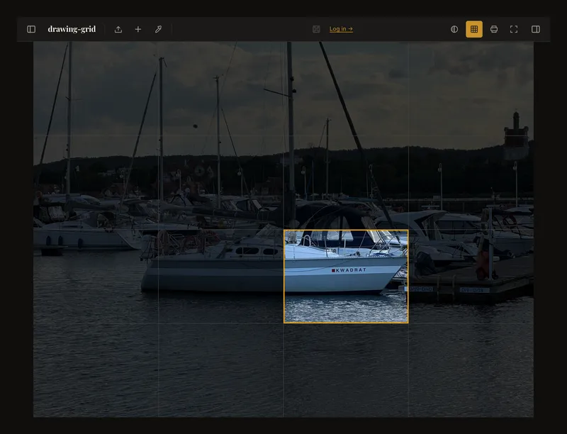Touch-enabled tablet layout showing a sailboat reference with one grid cell focused