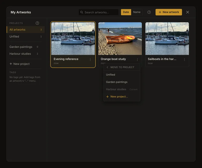 Selector para mover la obra con los proyectos existentes, Sin proyecto y el destino actual señalado