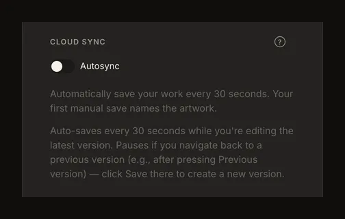 Settings cloud sync section with its automatic saving option and explanation