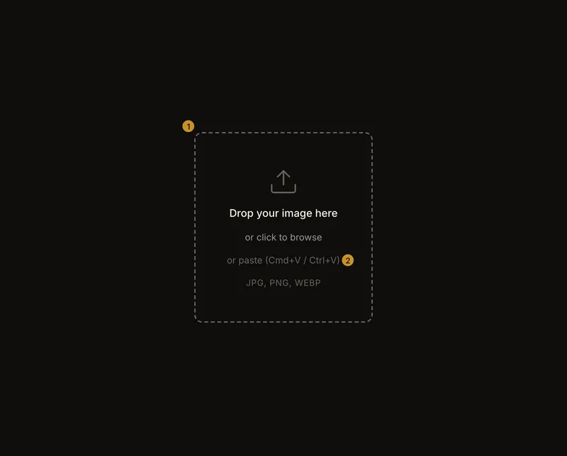 Empty tool with a large drop area, file-choice instructions and a keyboard paste hint