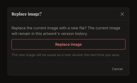 Replace image confirmation dialog with Replace image and Cancel