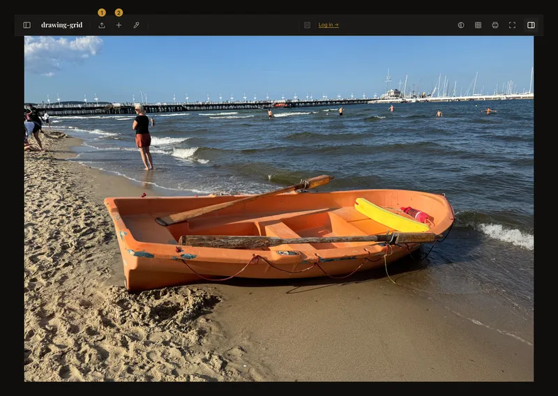 An orange boat loaded in the tool, with Upload and New artwork in the toolbar