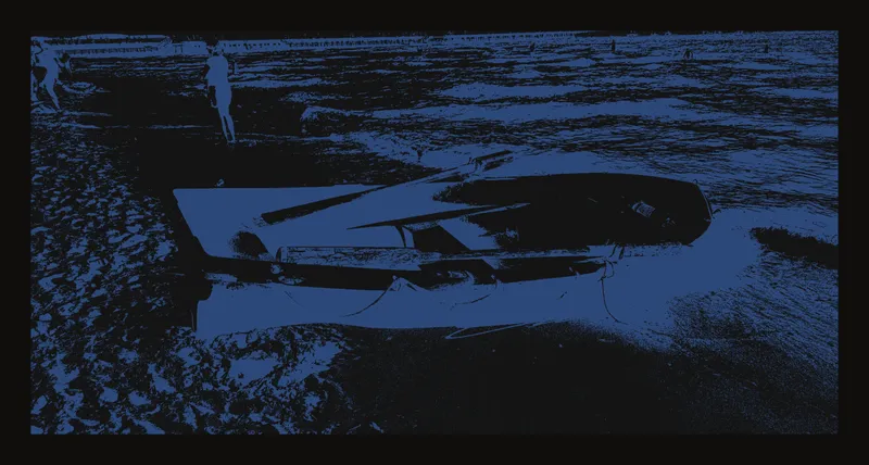 The same boat crop with the editor's shadow band highlighted